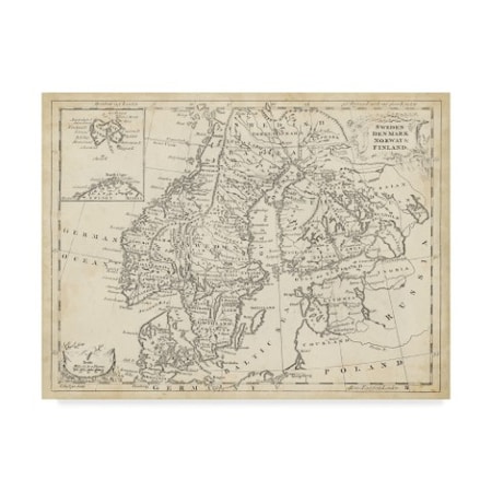 T. Jeffreys 'Map Of Sweden And Denmark' Canvas Art,35x47